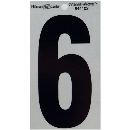 HILLMAN 5 in. Reflective Black Vinyl Self-Adhesive Number 6 1 pc, 6PK 844102